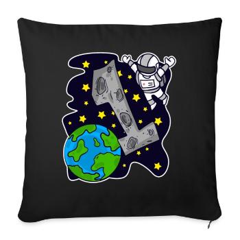 1 birthday astronaut boys children's birthday - Sofa pillowcase 17,3'' x 17,3'' (45 x 45 cm) - black - Front
