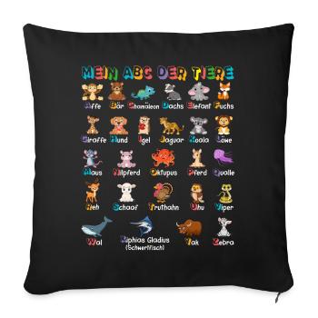 Mein ABC der Tiere Tierarten Alphabet A-Z Deutsch - Sofakissenbezug 45 x 45 cm - Schwarz - Vorne