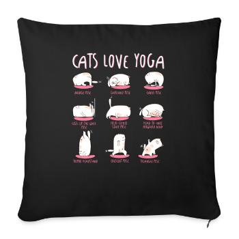 Cats Love Yoga Différentes positions de yoga - Housse de coussin décorative 45 x 45 cm - noir - Devant