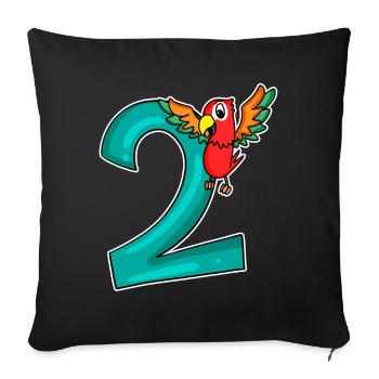 2nd birthday - 2 years old - parrot motif - Sofa pillowcase 17,3'' x 17,3'' (45 x 45 cm) - black - Front