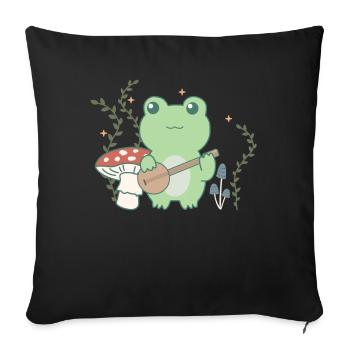 Cottagecore esthétique grenouille dans la forêt avec banjo - Housse de coussin décorative 45 x 45 cm - noir - Devant