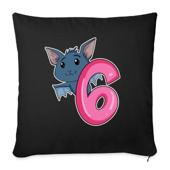 6 years old - 6th birthday - bat motif - Sofa pillowcase 17,3'' x 17,3'' (45 x 45 cm) - black - Front