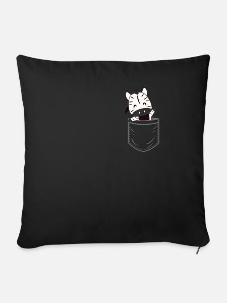 Zebra in Tasche süße Zebras in Brusttasche - Sofakissenbezug 45 x 45 cm - Schwarz