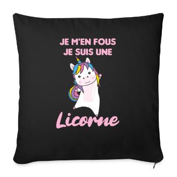 Je m’en fous je suis une licorne - douce licorne - Housse de coussin décorative 45 x 45 cm - noir - Devant