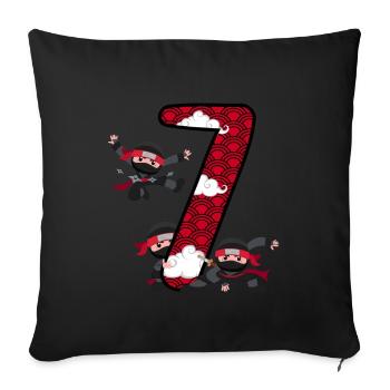 7th Birthday Young Ninja 7 Years Ninja Costume - Sofa pillowcase 17,3'' x 17,3'' (45 x 45 cm) - black - Front