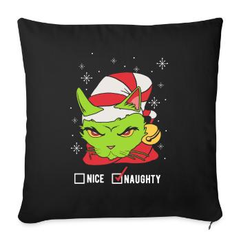 Chat de Noël vert effronté Noël - Housse de coussin décorative 45 x 45 cm - noir - Devant