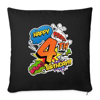 4th Birthday Young Comic Style Superheroes - Sofa pillowcase 17,3'' x 17,3'' (45 x 45 cm) - black - Front
