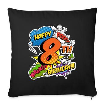8th Birthday Young Comic Style Superheroes - Sofa pillowcase 17,3'' x 17,3'' (45 x 45 cm) - black - Front