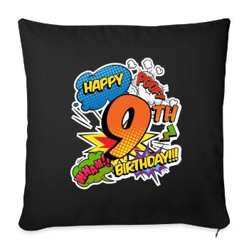 9th Birthday Young Comic Style Superheroes - Sofa pillowcase 17,3'' x 17,3'' (45 x 45 cm) - black - Front