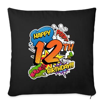12th Birthday Young Comic Style Superheroes - Sofa pillowcase 17,3'' x 17,3'' (45 x 45 cm) - black - Front
