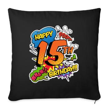 15th Birthday Young Comic Style Superheroes - Sofa pillowcase 17,3'' x 17,3'' (45 x 45 cm) - black - Front