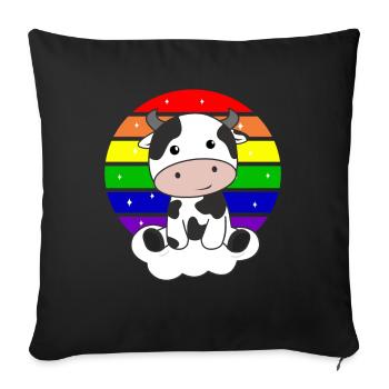 Vache arc-en-ciel vache mignonne pour les enfants - Housse de coussin décorative 45 x 45 cm - noir - Devant