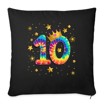 Teinture d’anniversaire colorée 10 ans filles 10. - Housse de coussin décorative 45 x 45 cm - noir - Devant