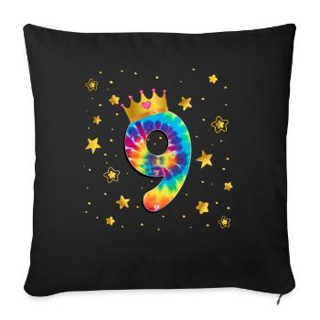 Teinture d’anniversaire colorée 9 ans filles 9. - Housse de coussin décorative 45 x 45 cm - noir - Devant