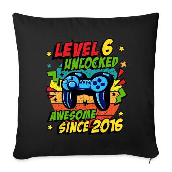 Niveau 6 Jeu débloqué 2016 6e anniversaire - Housse de coussin décorative 45 x 45 cm - noir - Devant
