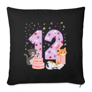12ème anniversaire Girl Cats Outfit 12 ans - Housse de coussin décorative 45 x 45 cm - noir - Devant