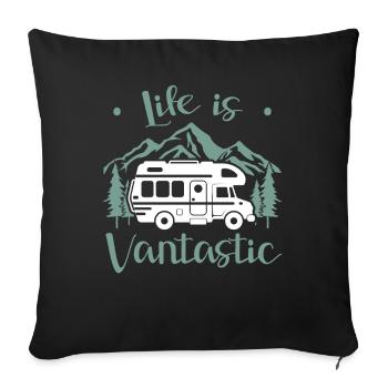 Van Life Motorhome Camping Freugeist Travel - Sofa pillowcase 17,3'' x 17,3'' (45 x 45 cm) - black - Front