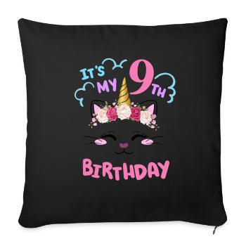 9th Birthday Girl Outfit Unicorn Cat - Sofa pillowcase 17,3'' x 17,3'' (45 x 45 cm) - black - Front