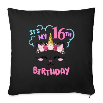 16th Birthday Girl Outfit Unicorn Cat - Sofa pillowcase 17,3'' x 17,3'' (45 x 45 cm) - black - Front