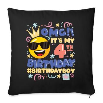 Omg! it's my 4th birthday Boy Emoticon - Sofa pillowcase 17,3'' x 17,3'' (45 x 45 cm) - black - Front