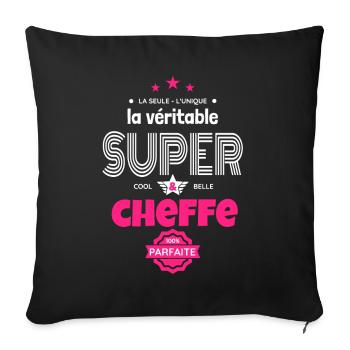 super cheffe 100% parfaite t-shirt humour - Housse de coussin décorative 45 x 45 cm - noir - Devant