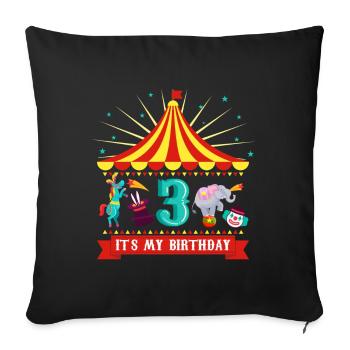 Cirque anniversaire 3ème carrousel 3 ans - Housse de coussin décorative 45 x 45 cm - noir - Devant