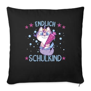 Meerjungfrau Katze Schule Einschulung Kindergarten - Sofakissenbezug 45 x 45 cm - Schwarz - Vorne