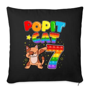 Pop it Cat Happy 7th Cat Birthday Seven - Sofa pillowcase 17,3'' x 17,3'' (45 x 45 cm) - black - Front