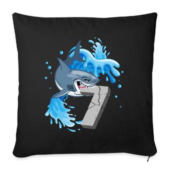 7th Birthday Sharks Thematic Party Seven Years - Sofa pillowcase 17,3'' x 17,3'' (45 x 45 cm) - black - Front