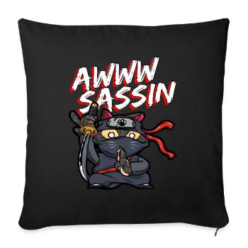 Cool Awwwsassin Samurai Cat Drôle de chat Ninja - Housse de coussin décorative 45 x 45 cm - noir - Devant