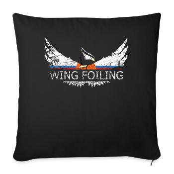 Wing Foiling or Wing Surf and Wing surfing Design - Sofa pillowcase 17,3'' x 17,3'' (45 x 45 cm) - black - Front