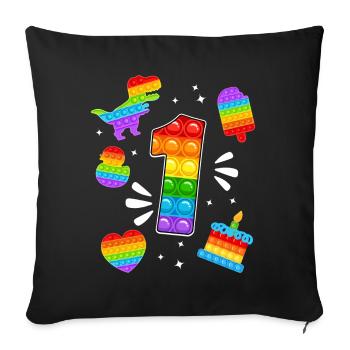 1er anniversaire Pop 1 Year Party For Boys pop it - Housse de coussin décorative 45 x 45 cm - noir - Devant