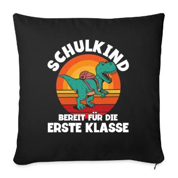 Dinosaurier Schulbeginn Schulanfänger Schulkind - Sofakissenbezug 45 x 45 cm - Schwarz - Vorne