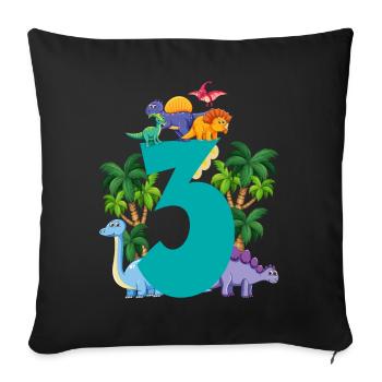 Dinosaure 3 ans 3ème fête d’anniversaire - Housse de coussin décorative 45 x 45 cm - noir - Devant
