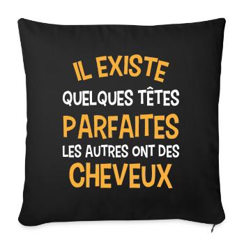Chauve idée cadeau humour cheveux calvitie - Housse de coussin décorative 45 x 45 cm - noir - Devant
