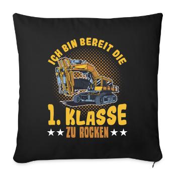 Bagger Schulbeginn Schulanfänger Schulkind - Sofakissenbezug 45 x 45 cm - Schwarz - Vorne