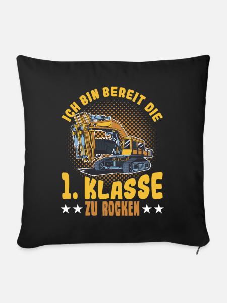 Bagger Schulbeginn Schulanfänger Schulkind - Sofakissenbezug 45 x 45 cm - Schwarz
