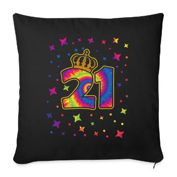 Tie-dye fête d’anniversaire 21 ans 21 ans - Housse de coussin décorative 45 x 45 cm - noir - Devant