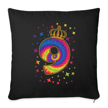 Tie-dye 9th birthday party 9 years old - Sofa pillowcase 17,3'' x 17,3'' (45 x 45 cm) - black - Front