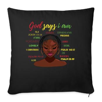 Une fille afro-américaine Dieu dit que je suis black pride - Housse de coussin décorative 45 x 45 cm - noir - Devant