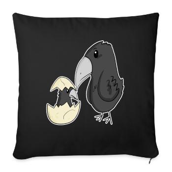 Crow with baby crow - Sofa pillowcase 17,3'' x 17,3'' (45 x 45 cm) - black - Front
