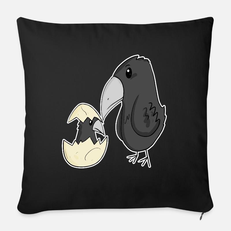 Krähe mit Baby Krähe - Sofakissenbezug 45 x 45 cm - Schwarz