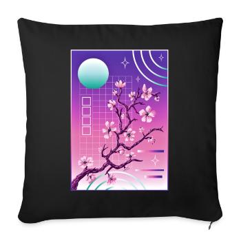 Vaporwave Esthétique Fleur de Cerisier Japon Japonais - Housse de coussin décorative 45 x 45 cm - noir - Devant