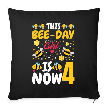 This bee day girl is now 4. 4. - Sofa pillowcase 17,3'' x 17,3'' (45 x 45 cm) - black - Front