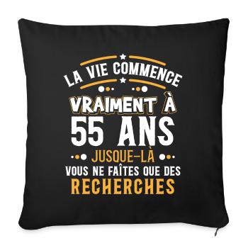 Anniversaire 55 ans, idée cadeau date de naissance - Housse de coussin décorative 45 x 45 cm - noir - Devant