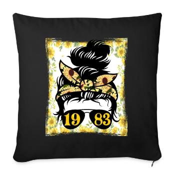 Tournesol Maman Née 1983 Anniversaire - Housse de coussin décorative 45 x 45 cm - noir - Devant
