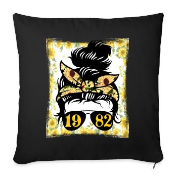 Tournesol Maman Née 1982 Anniversaire - Housse de coussin décorative 45 x 45 cm - noir - Devant