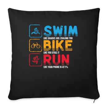 Natation Cyclisme Course Triathlon Athlète - Housse de coussin décorative 45 x 45 cm - noir - Devant