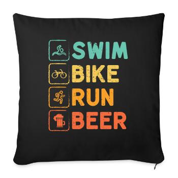 Natation Cyclisme Course à pied Bière Triathlon Athlète - Housse de coussin décorative 45 x 45 cm - noir - Devant