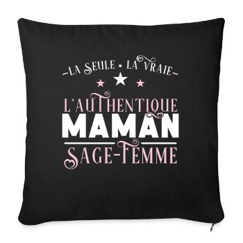 Sage femme idée cadeau métier humour, naissance - Housse de coussin décorative 45 x 45 cm - noir - Devant